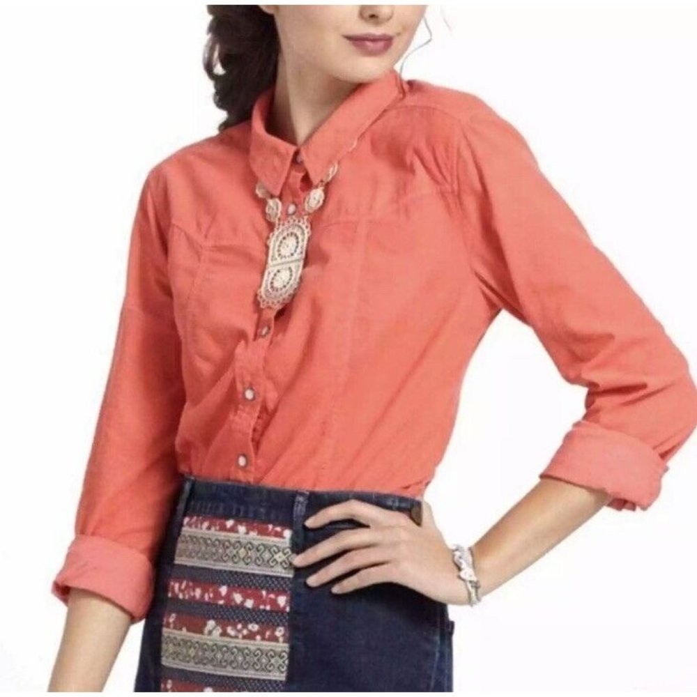 Holding Horses Anthropologie Corduroy Shirt Top Size 2 XS New NWT Coral Western - Picture 1 of 3